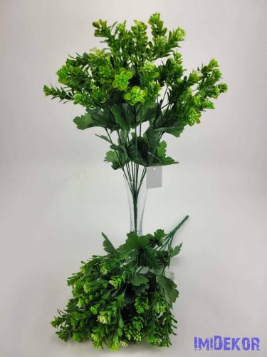 Kis virágos + leveles 10 ágú díszítő csokor 45 cm - Zöldes