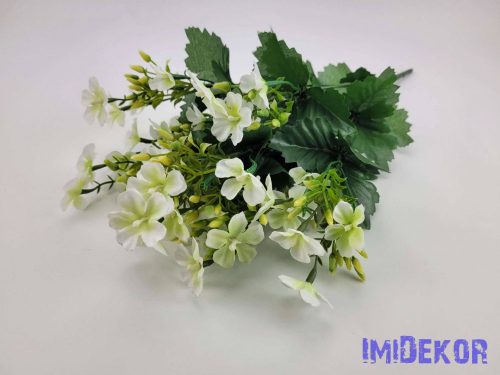 Apró virágos selyem díszítő csokor zöldekkel 46 cm - Fehér