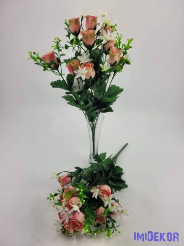 Bimbós rózsa  10 ágú selyem csokor 43 cm - Rózsaszínes Mix