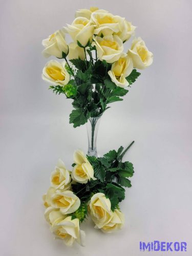 Nyíló rózsa 10v selyem csokor 44 cm - Krém