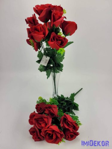 Nyíló rózsa 10v selyem csokor 44 cm - Piros