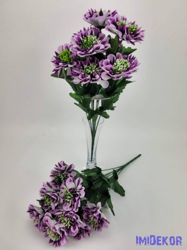 Dália 10 fejes selyemvirág csokor 43 cm - Lilás Fehér