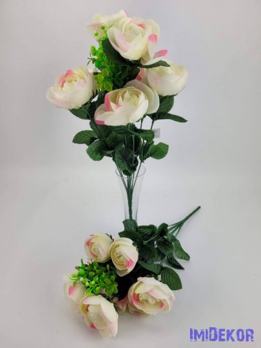 Boglárka 8 fejes selyemvirág csokor 42 cm - Krém-Rózsaszín