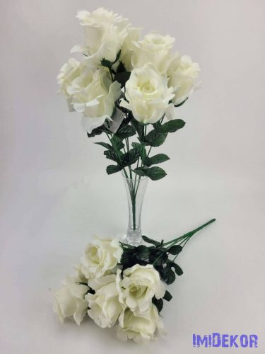 Cakkos rózsa 8v selyem csokor 48 cm - Törtfehér