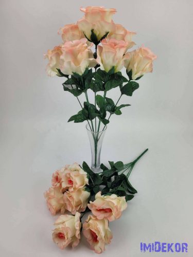 Cakkos rózsa 8v selyem csokor 48 cm - Krémes Rózsaszín