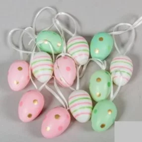 Pöttyös-csíkos tojás vegyes színekben akasztóval 4 cm