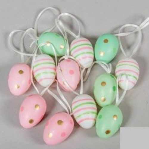 Pöttyös-csíkos tojás vegyes színekben akasztóval 4 cm