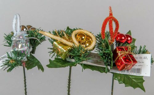 Metál bogyós dobozos dekor zsineges karácsonyi pick dekor 17 cm