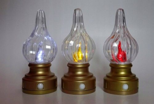 Elektromos LED mécses üvegmécses 19 cm / 40 napos / 960 órás KADYKS bronz piros fényű