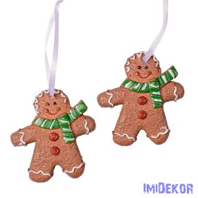   Mézeskalács figura pár függő dísz 6,5x6cm - Zöld sálas