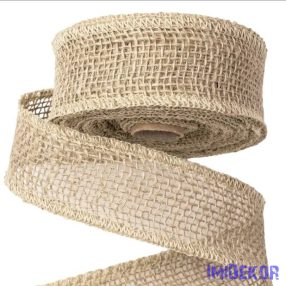   Natúr juta szalag varrott szegéllyel 5 cm x 9 m zsákszalag