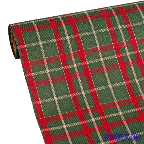 Karácsonyi skótkockás dekorációs anyag, asztali futó, 28cm x 2.7m