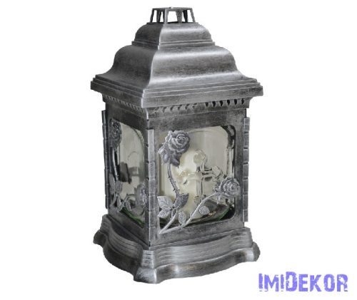 Antikolt katedrális borítású üvegmécses 25 cm - Szürke-Ezüst