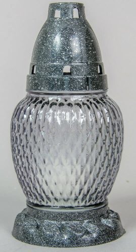 Kis pikkelyes üvegmécses antikolt fedéllel talppal betéttel szürke színben 17 cm