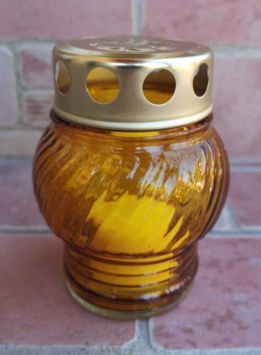Kis gömb üvegmécses fém arany fedeles betéttel sárga 10 cm