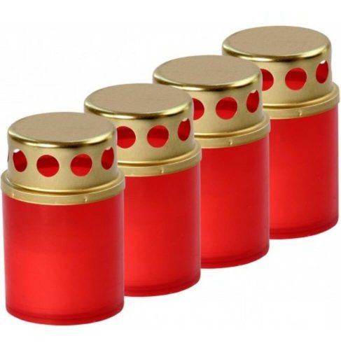 Műanyag mécses arany fém fedéllel 8 cm / 25 g / 8 óra piros LABDR