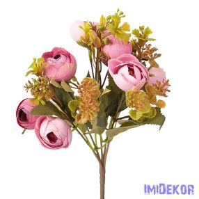   Boglárka 5 ágú selyemvirág csokor 32cm - Sötét rózsaszín