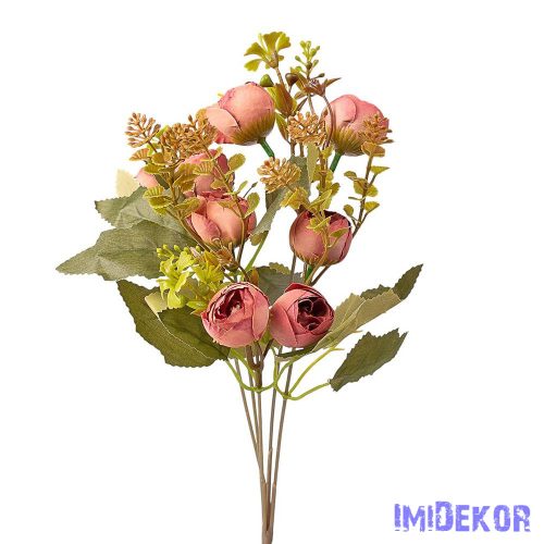 Boglárka 5 ágú selyemvirág csokor 32cm - Púder rózsaszín