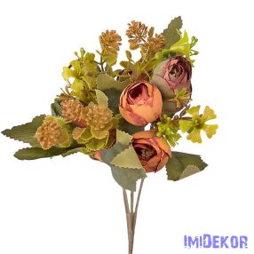 Boglárka 5 ágú selyemvirág csokor 32cm - Barack/Zöld