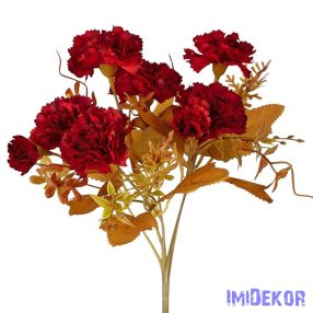 Szegfű 6 ágú selyemvirág csokor 30cm - Bordó