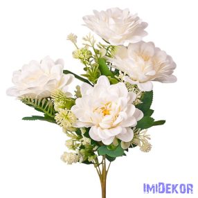 Dália 7 ágú selyemvirág csokor 36cm - Fehér