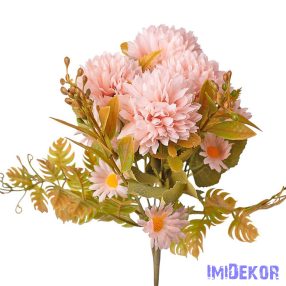 Krizantém 7 ágú selyemvirág csokor 34cm - Rózsaszín