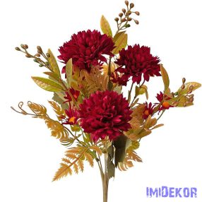 Krizantém 7 ágú selyemvirág csokor 34cm - Bordó