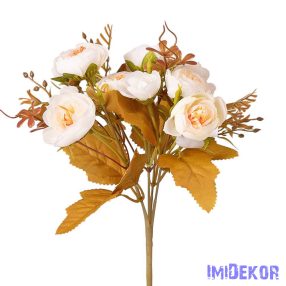 Peónia 5 ágú selyemvirág csokor 28cm - Fehér