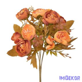 Peónia 5 ágú selyemvirág csokor 28cm - Narancssárga