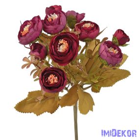 Peónia 5 ágú selyemvirág csokor 28cm - Bordó