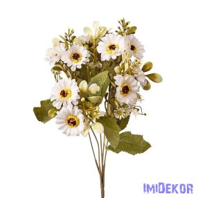 Százszorszép 5 ágú selyemvirág csokor 31cm - Fehér