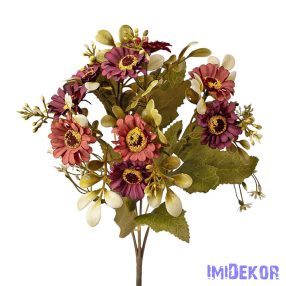 Százszorszép 5 ágú selyemvirág csokor 31cm - Bordó