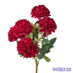 Krizantém 5 ágú selyem csokor 29cm - Bordó