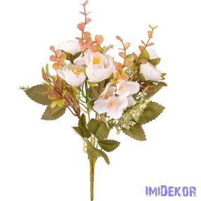 Peóniás 5 ágú selyemvirág csokor 29cm - Fehér