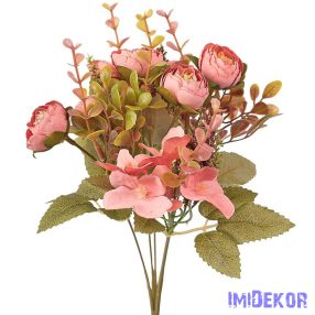 Peóniás 5 ágú selyemvirág csokor 29cm - Rózsaszín