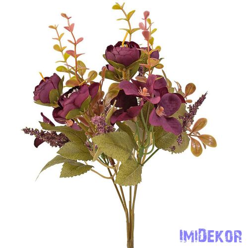 Peóniás 5 ágú selyemvirág csokor 29cm - Lila