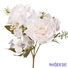 Rózsa-Hortenzia 5 ágú  selyem csokor 30cm - Fehér