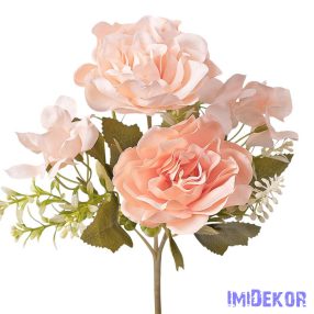   Rózsa-Hortenzia 5 ágú  selyem csokor 30cm - Púder rózsaszín