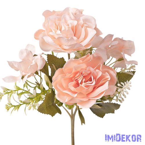 Rózsa-Hortenzia 5 ágú  selyem csokor 30cm - Púder rózsaszín