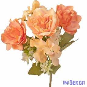 Rózsa-Hortenzia 5 ágú  selyem csokor 30cm - Barack