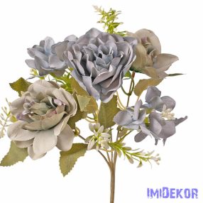 Rózsa-Hortenzia 5 ágú  selyem csokor 30cm - Kék