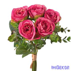 Eukaliptuszos rózsa selyemvirág csokor 36cm  - Pink