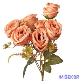 Rózsa 7 ágú selyemvirág csokor 31cm - Barack