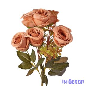 Rózsa 7 ágú selyemvirág csokor 31cm - Bézs