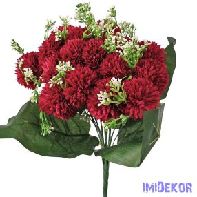 Krizantém 18 ágú selyemvirág csokor 38cm - Bordó