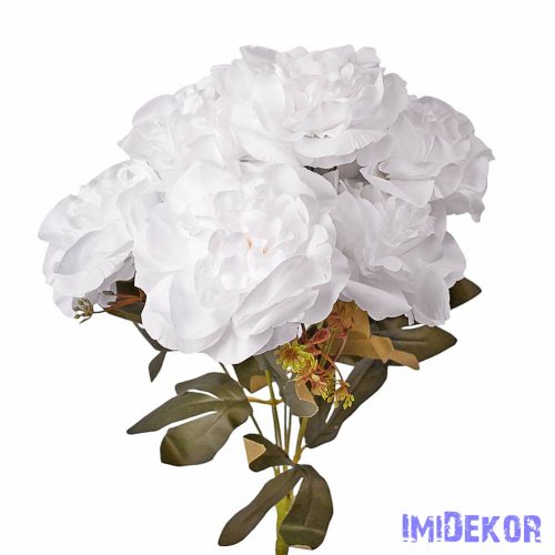 Peónia 7 ágú selyemvirág csokor 38cm - Fehér