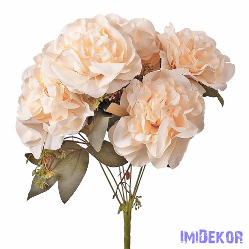 Peónia 7 ágú selyemvirág csokor 38cm - Krém