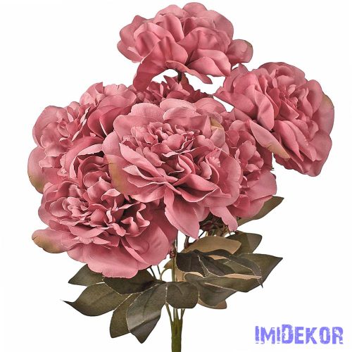 Peónia 7 ágú selyemvirág csokor 38cm - Fáradt Rózsaszín