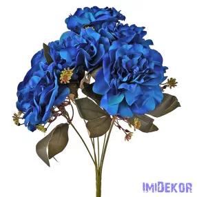 Peónia 7 ágú selyemvirág csokor 38cm - Kék