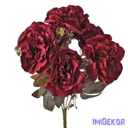 Peónia 7 ágú selyemvirág csokor 38cm - Bordó